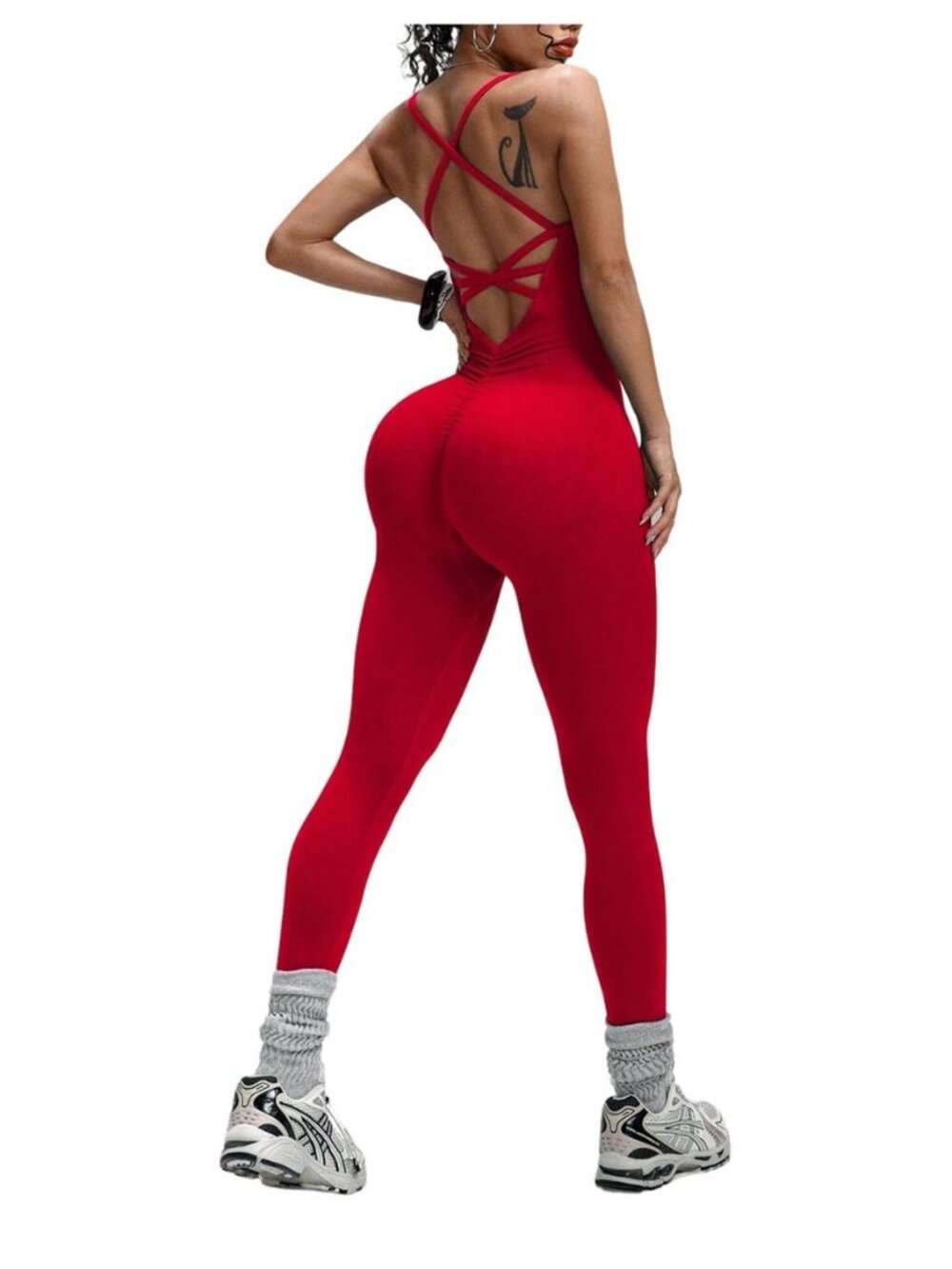 Women's Workout Jumpsuit Criss Cross Backless Yoga Tummy Control Athletic One